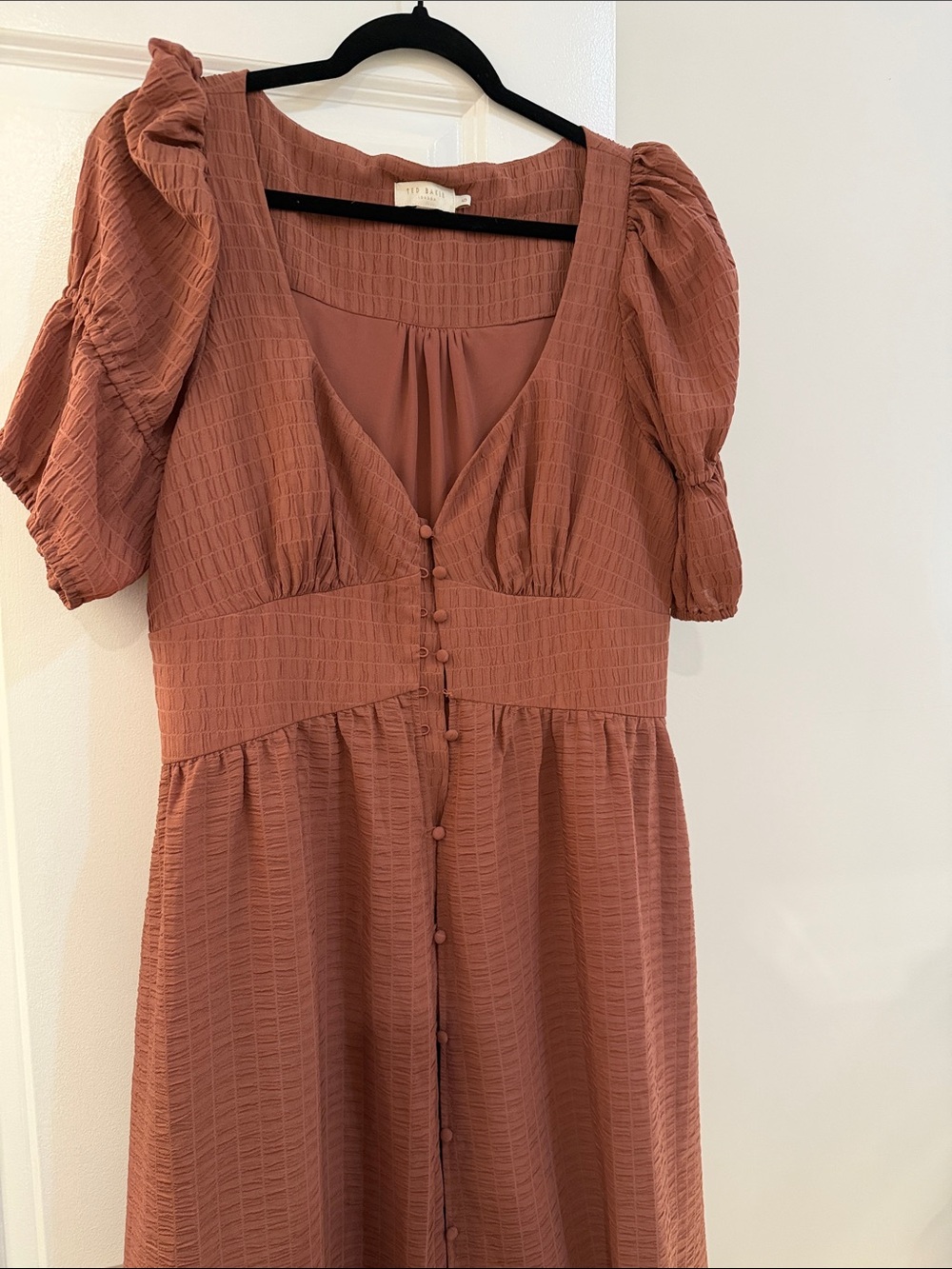 Ted Baker London Rust-Pink Maxi Dress with Puff Sleeves